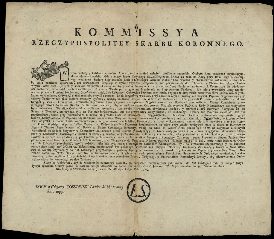 pozostałe, uniwersał, 26.02.1779