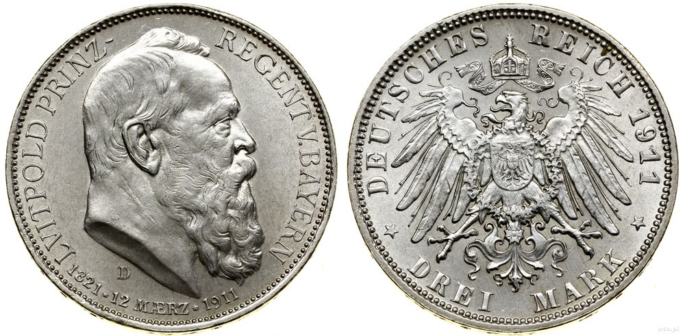 Niemcy, 3 marki, 1911 D
