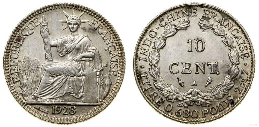Indochiny Francuskie, 10 centymów, 1928 A
