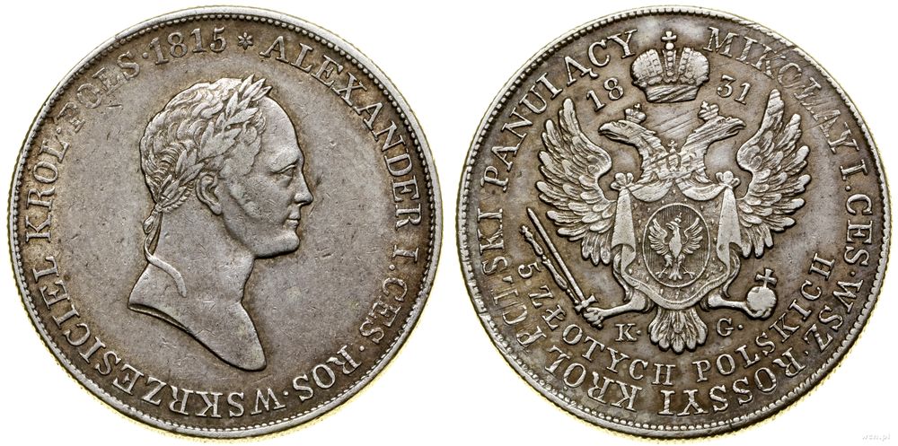 Polska, 5 złotych, 1831 KG