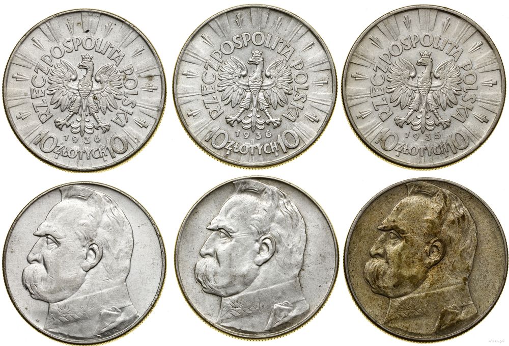 Polska, zestaw 3 x 10 złotych, 1935, 2 x 1936