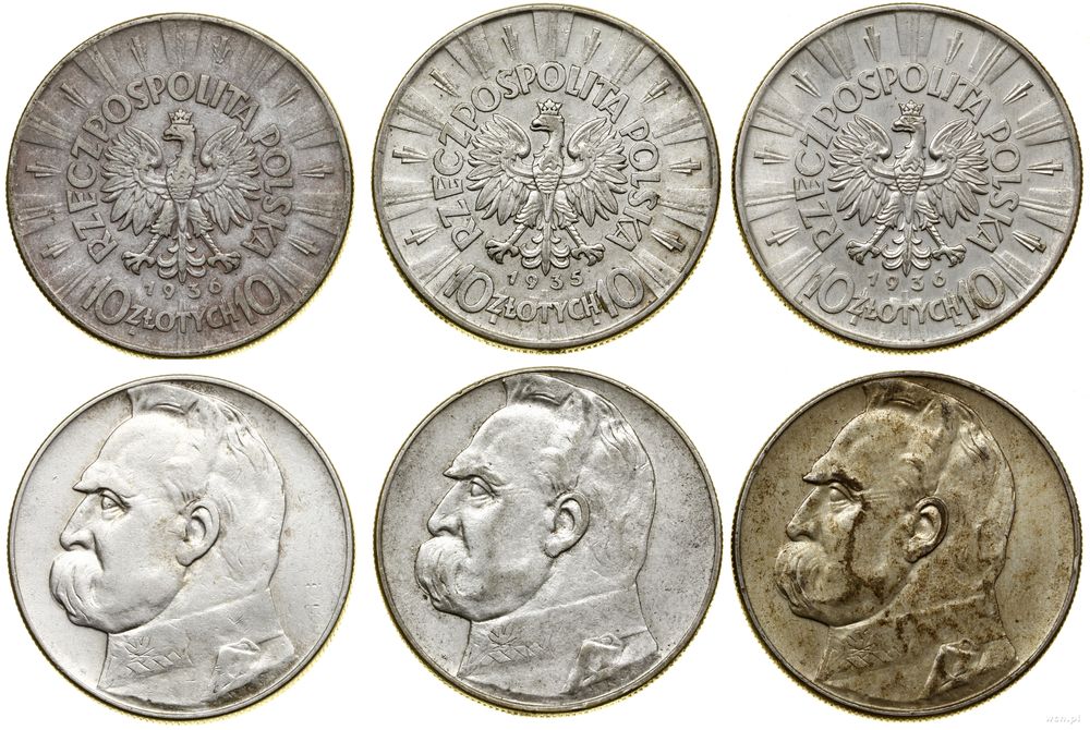 Polska, zestaw 3 x 10 złotych, 1935, 2 x 1936