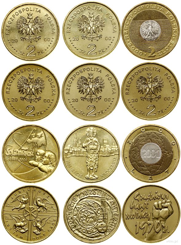 Polska, zestaw 6 monet o nominale 2 złotych, 2000