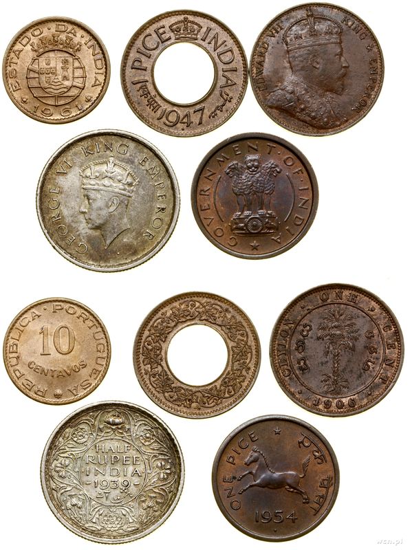 Indie, zestaw 5 monet, 1906–1961