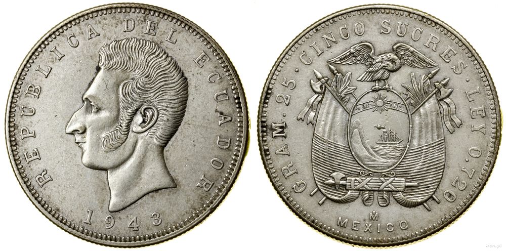 Ekwador, 5 sucres, 1943 oM