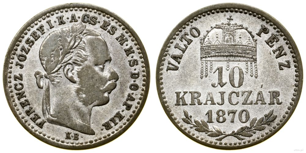 Węgry, 10 krajcarów, 1870 KB