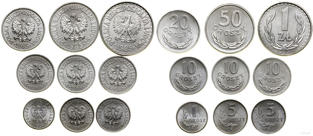 Polska, zestaw 9 monet, 1949–1985