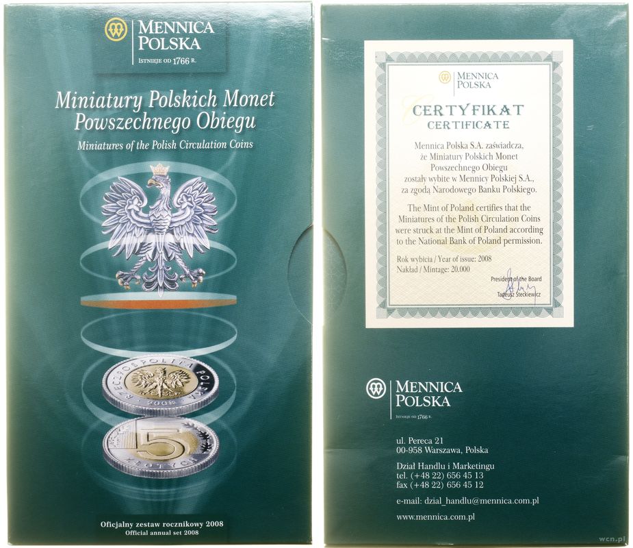 Polska, Miniatury Polskich Monet Powszechnego Obiegu, 2008