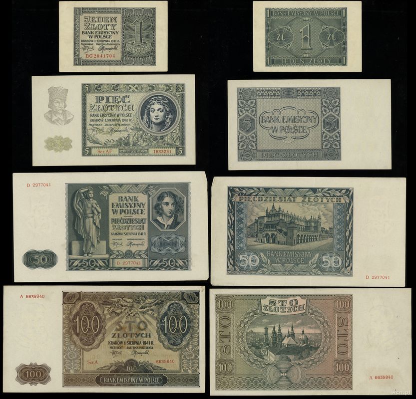 Polska, zestaw 4 banknotów, 1.08.1941