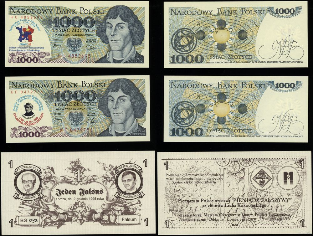 Polska, zestaw 3 banknotów z okolicznościowym nadrukiem PTN