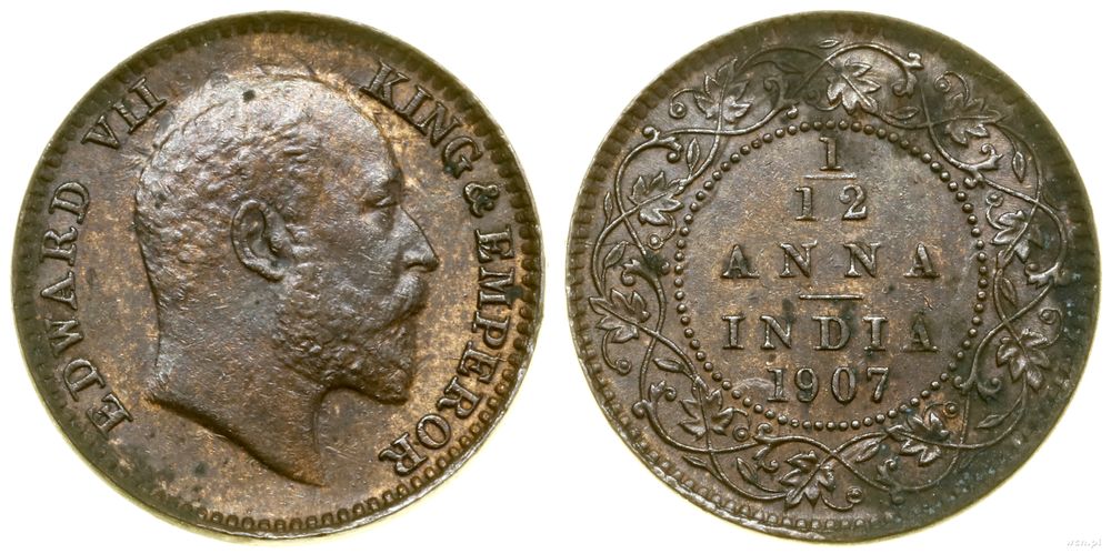 Indie, 1/12 anna, 1907