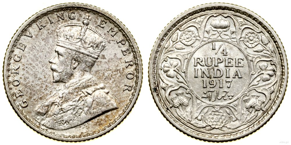 Indie, 1/4 rupii, 1917