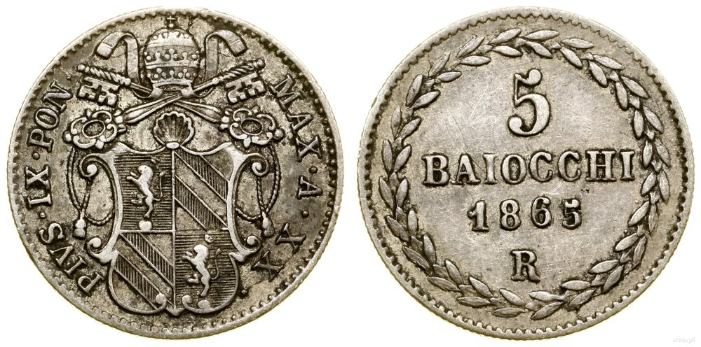 Watykan (Państwo Kościelne), 5 baiocchi, 1865 R