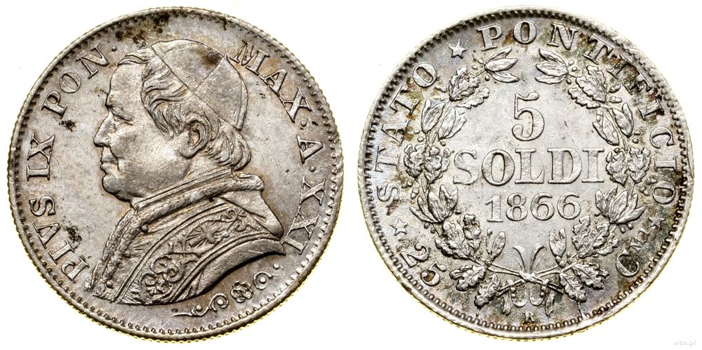 Watykan (Państwo Kościelne), 5 soldi, 1866 R