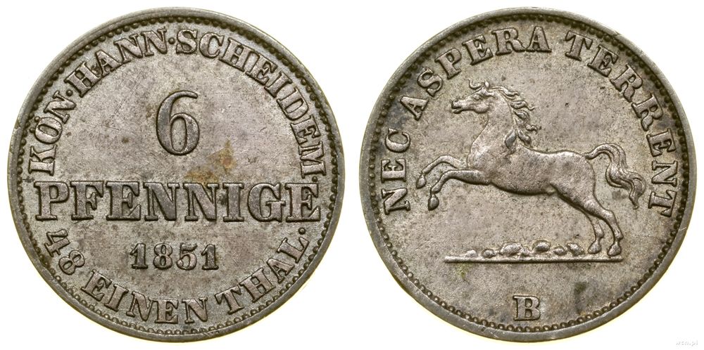Niemcy, 6 fenigów, 1851 B