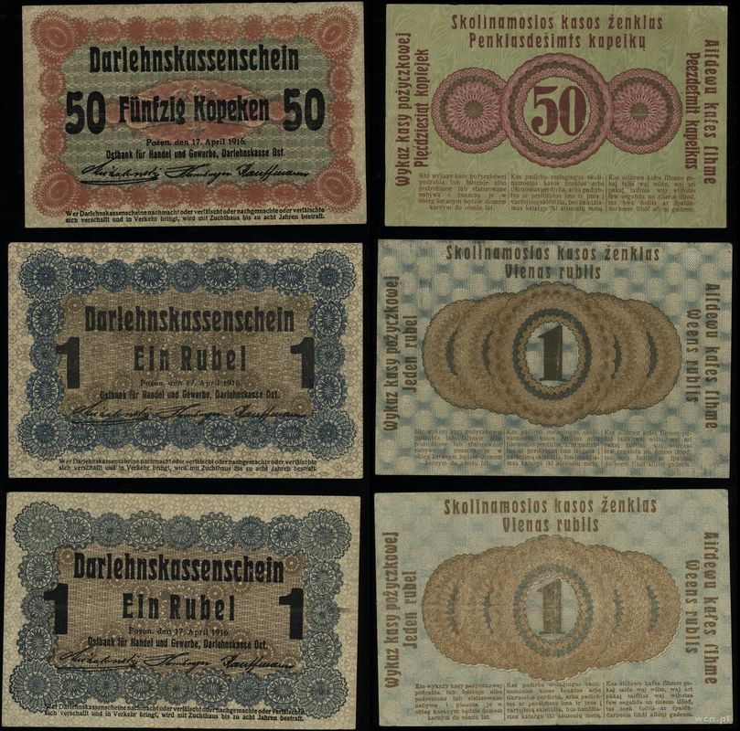 Polska, zestaw 3 banknotów, 17.04.1916