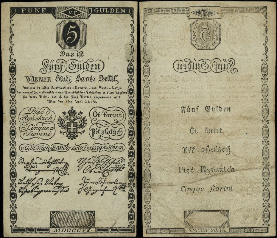 Austria, 5 guldenów, 1.06.1806