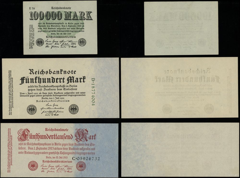 Niemcy, zestaw 8 banknotów, 1922–1923