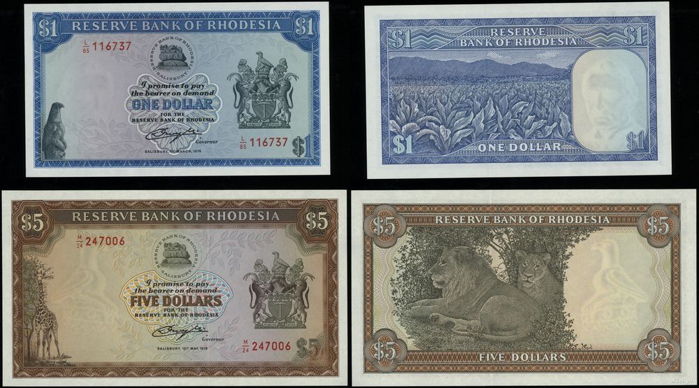 Rodezja, zestaw: 1 dolar i 5 dolarów, 1976–1979