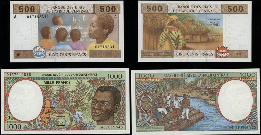 Gabon, zestaw: 500 i 1.000 franków, 2000–2002
