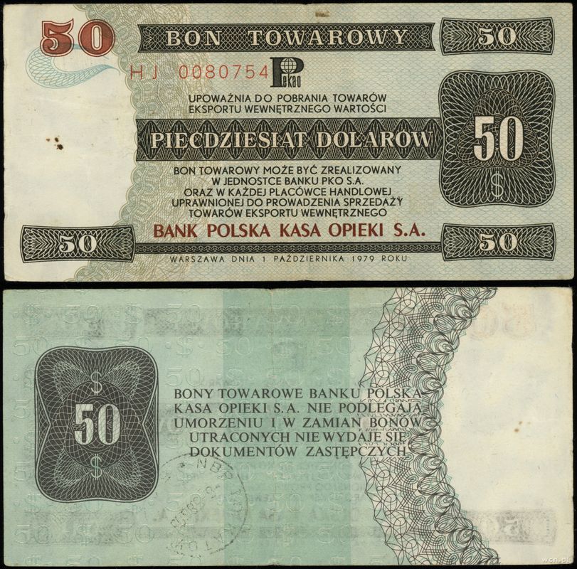 Polska, bon na 50 dolarów, 1.10.1979