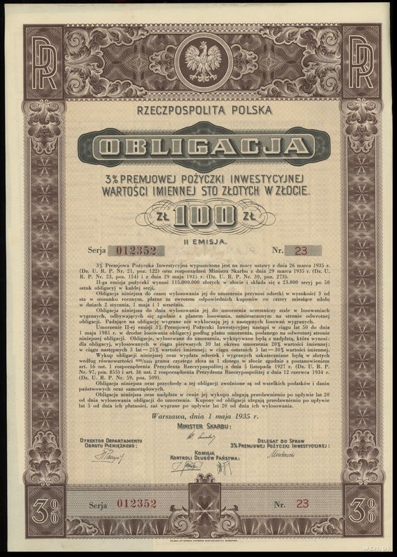 Rzeczpospolita Polska (1918–1939), zestaw 2 obligacji, 1935–1936