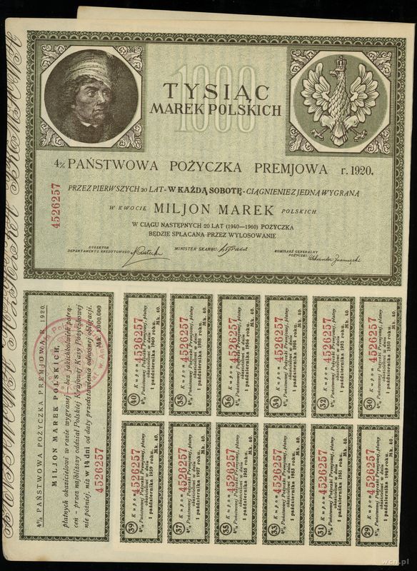 Rzeczpospolita Polska (1918–1939), zestaw 3 obligacji, 1920–1931