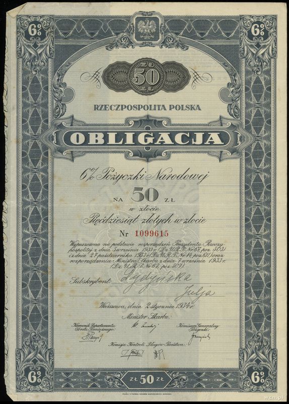 Rzeczpospolita Polska (1918–1939), zestaw 2 obligacji, 1934–1936