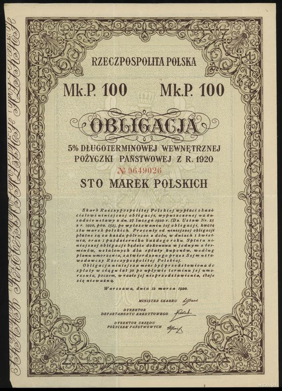 Rzeczpospolita Polska (1918–1939), zestaw 3 obligacji, 1920–1931