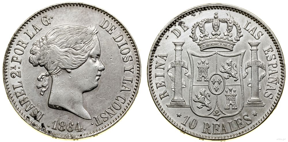 Hiszpania, 10 reali, 1864