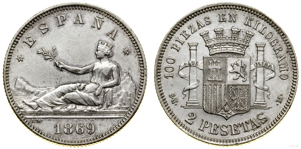 Hiszpania, 2 pesety, 1869