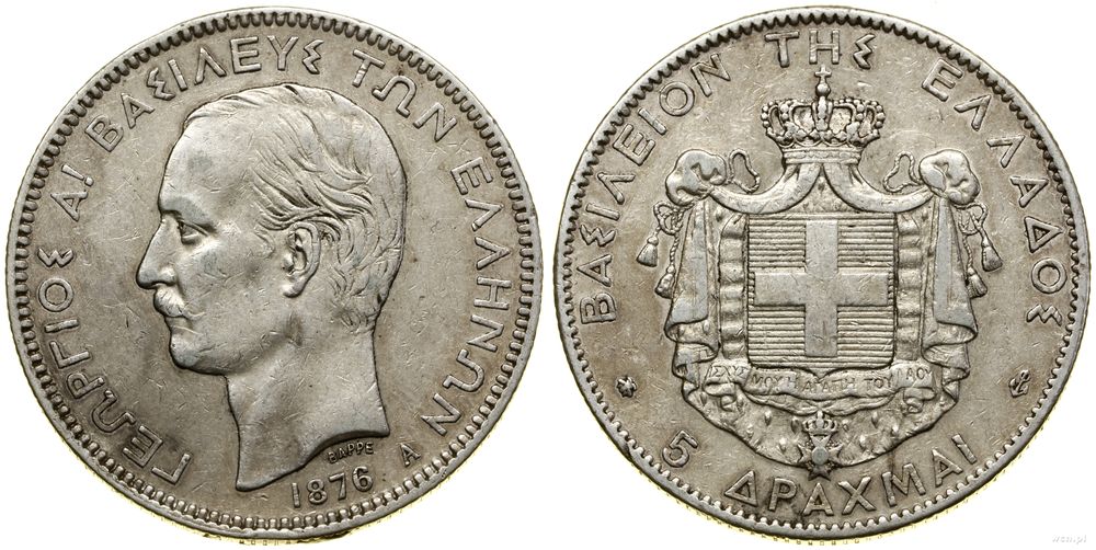 Grecja, 5 drachm, 1876 A