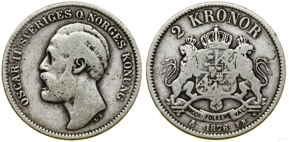 Szwecja, 2 korony, 1876