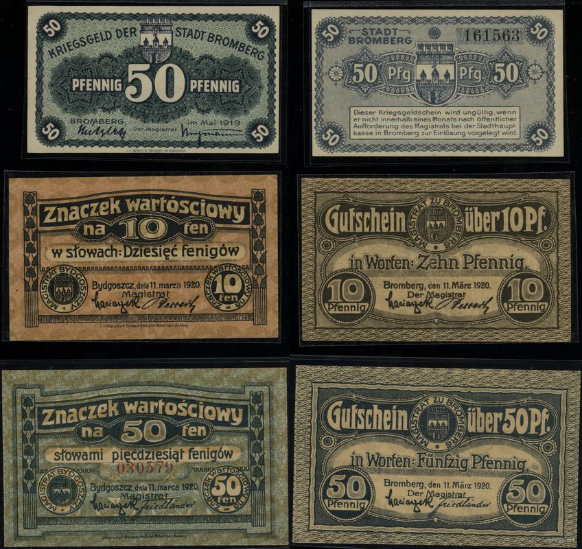 Wielkopolska, zestaw 3 banknotów, 1919–1920