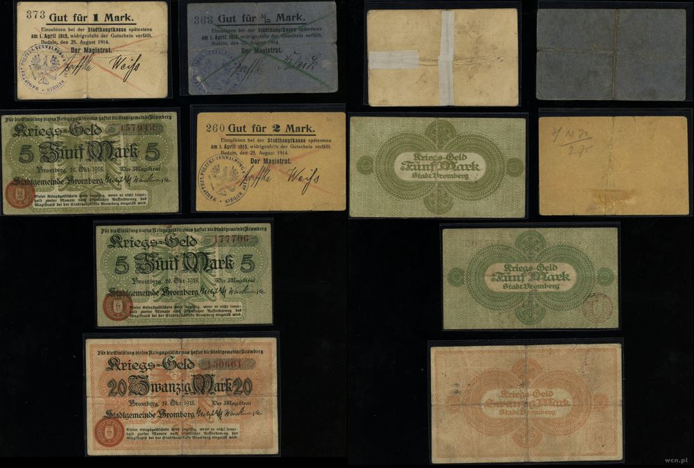 Wielkopolska, zestaw 6 banknotów, 1914–1918