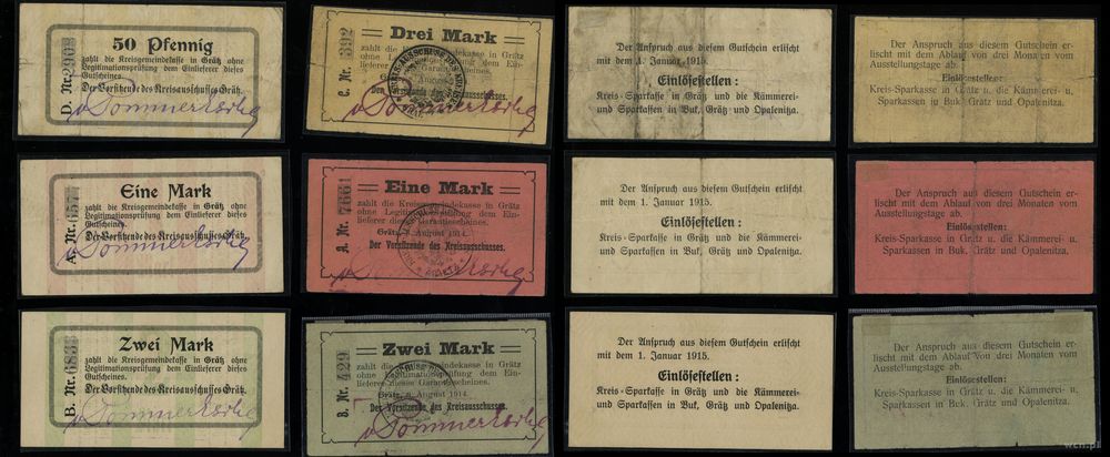 Wielkopolska, zestaw 6 banknotów, 1914–1915