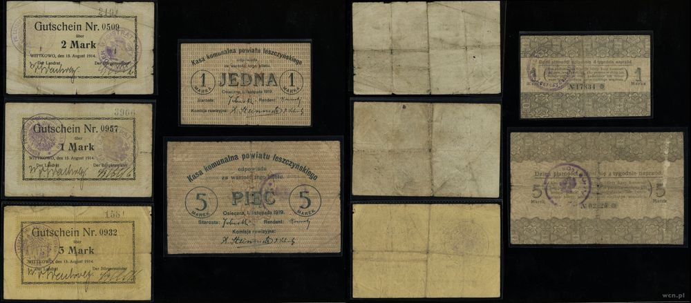 Wielkopolska, zestaw 5 banknotów, 1914–1919