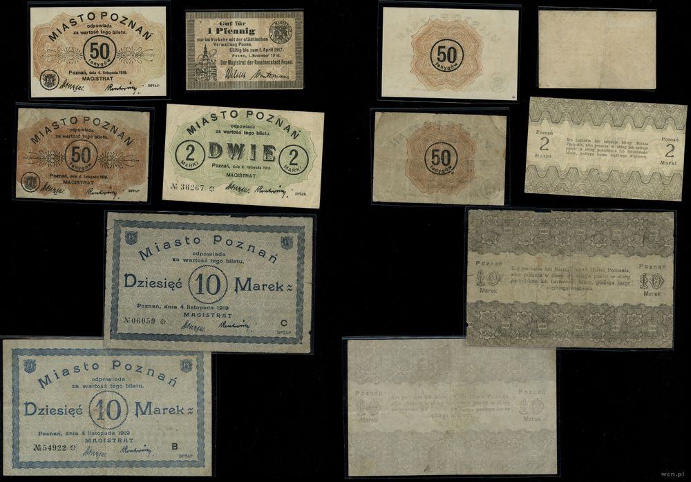 Wielkopolska, zestaw 6 banknotów, 1916–1919