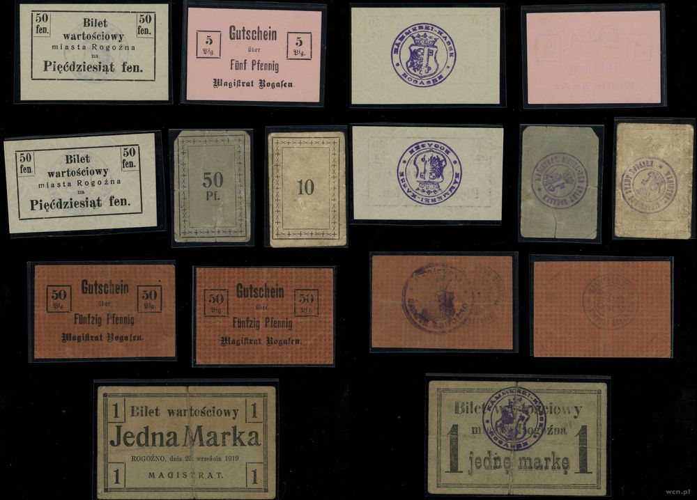 Wielkopolska, zestaw 8 banknotów, 1914–1919