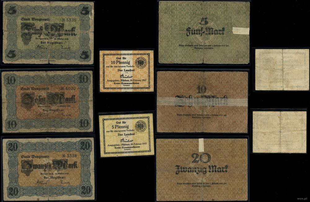 Wielkopolska, zestaw 5 banknotów, 1917–1918