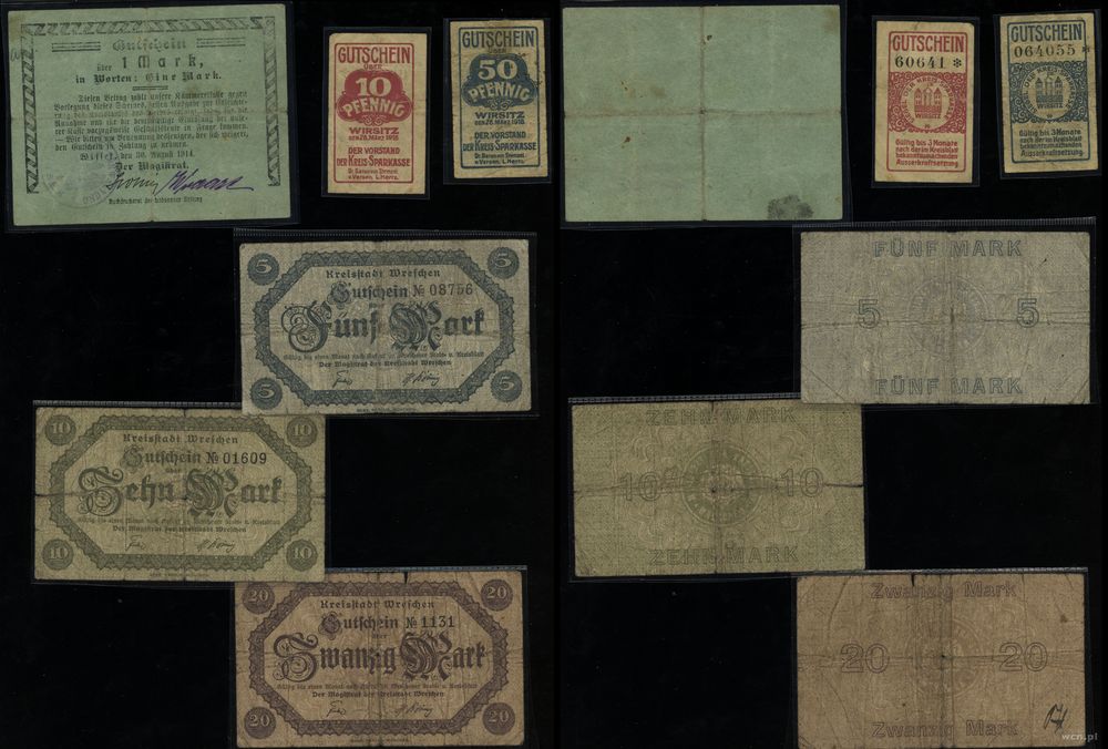 Wielkopolska, zestaw 6 banknotów, 1914–1918