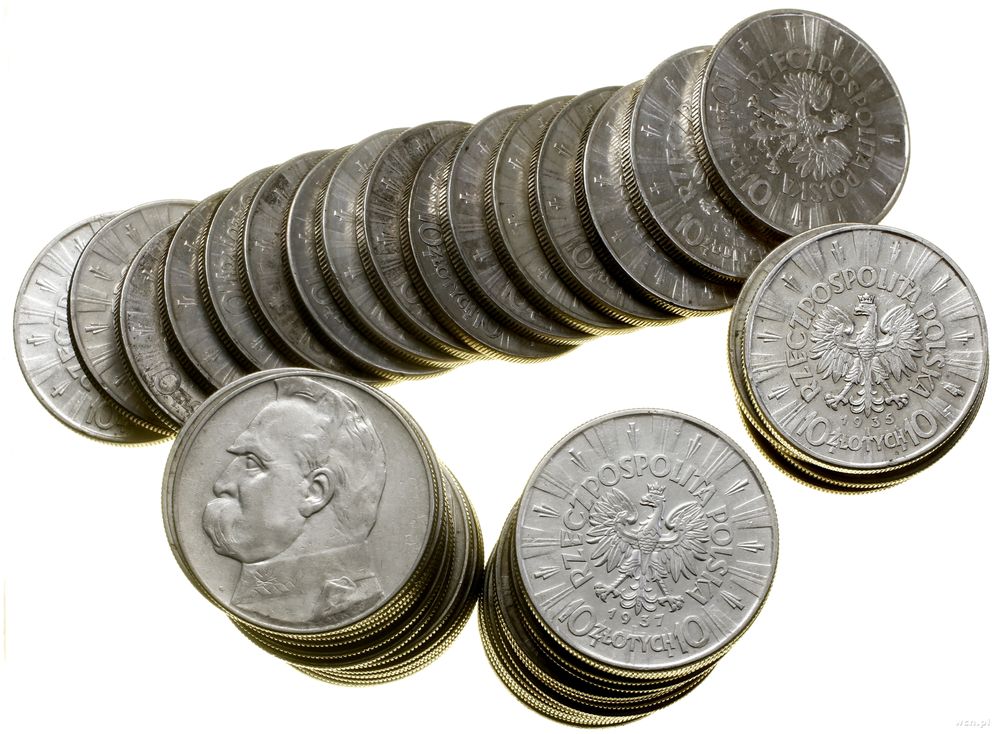 Polska, zestaw 50 x 10 złotych, 26 x 1935, 16 x 1936, 8 x 1937