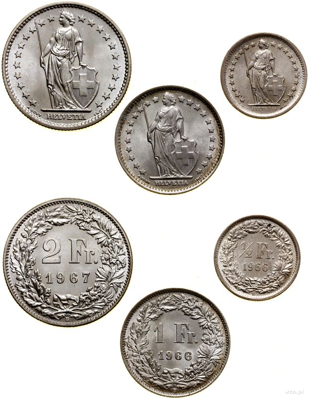 Szwajcaria, zestaw 3 monet, 1966–1967