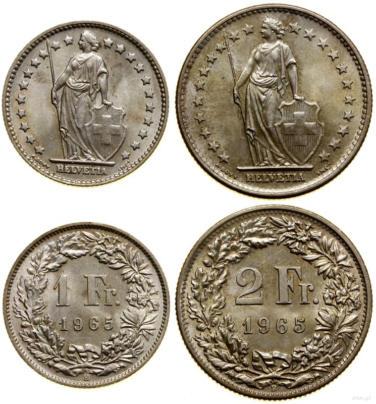 Szwajcaria, zestaw: 1 i 2 franki, 1965