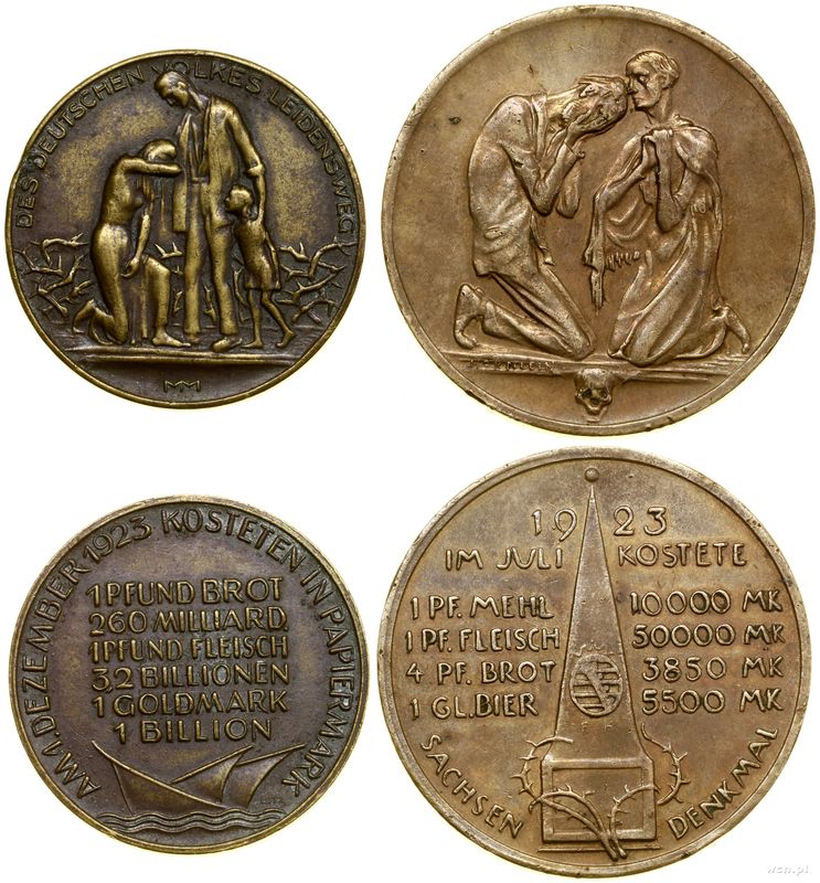 Niemcy, zestaw 2 medali upamiętniających hiperinflację w Niemczech, 1923