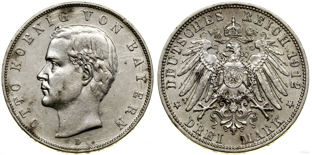 Niemcy, 3 marki, 1912 D