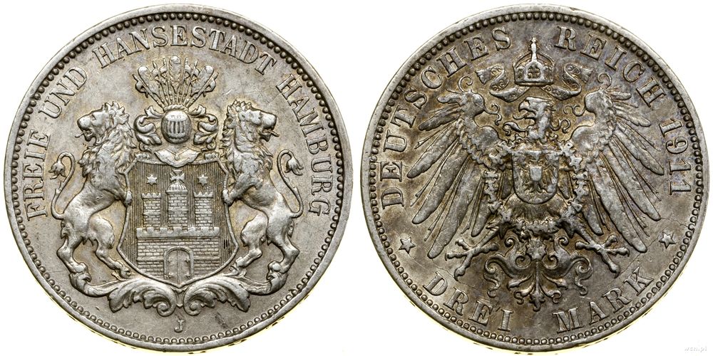 Niemcy, 3 marki, 1911 J