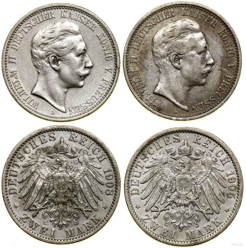 Niemcy, zestaw: 2 x 2 marki, 1905, 1908