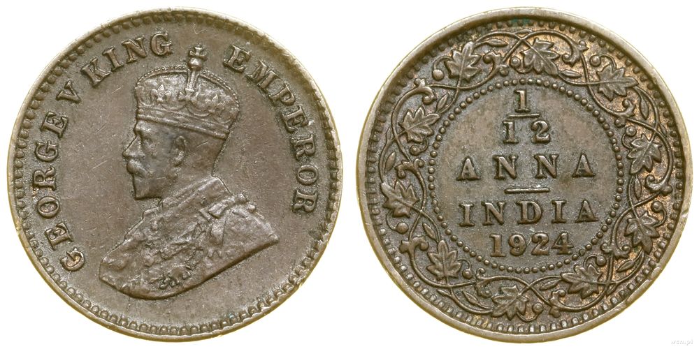 Indie, 1/12 anna, 1924