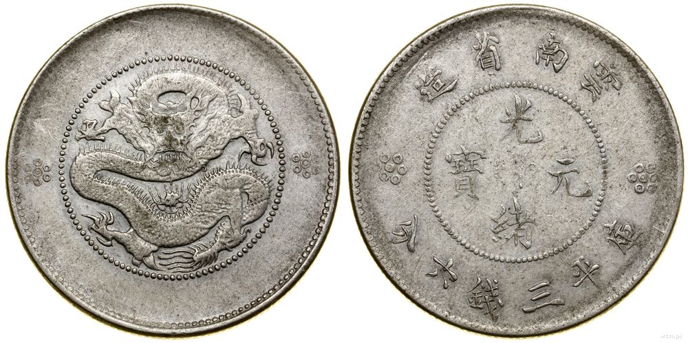 Chiny, 50 centów (3 mace i 6 kandarynów), 1908